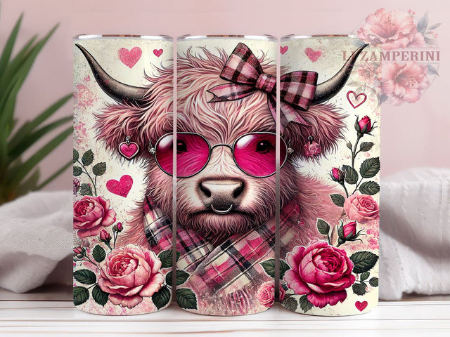 Highland Cow Valentine's 20oz Tumbler, Valentine's Day Gift, Cow Sublimation, 20oz Tumbler Wrap, Cute Cow Tumbler, Highland Cow Lover, Valentine Tumbler Sublimation Li Zamperini 