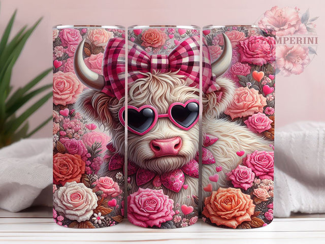 Highland Cow Valentine's 20oz Tumbler, Valentine's Day Gift, Cow Sublimation, 20oz Tumbler Wrap, Cute Cow Tumbler, Highland Cow Lover, Valentine Tumbler Sublimation Li Zamperini 