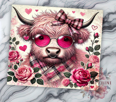 Highland Cow Valentine's 20oz Tumbler, Valentine's Day Gift, Cow Sublimation, 20oz Tumbler Wrap, Cute Cow Tumbler, Highland Cow Lover, Valentine Tumbler Sublimation Li Zamperini 