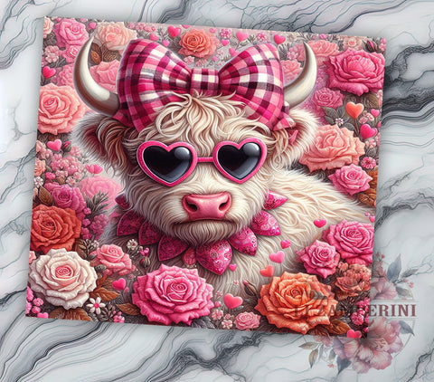 Highland Cow Valentine's 20oz Tumbler, Valentine's Day Gift, Cow Sublimation, 20oz Tumbler Wrap, Cute Cow Tumbler, Highland Cow Lover, Valentine Tumbler Sublimation Li Zamperini 