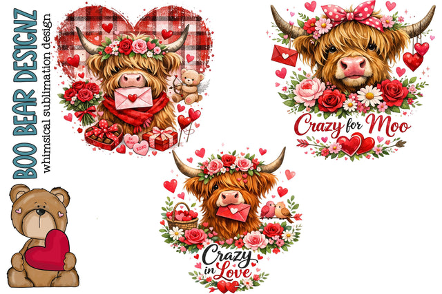 Highland Cow Valentines Day Clipart Sublimation Boo Bear Designz 