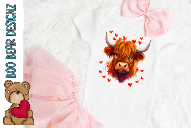 Highland Cow Valentines Day Sublimation Sublimation Boo Bear Designz 