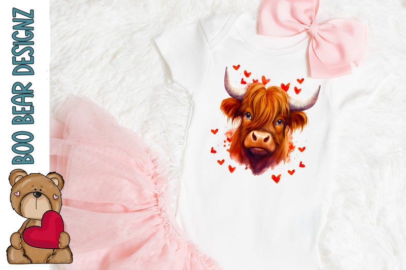 Highland Cow Valentines Day Sublimation Sublimation Boo Bear Designz 