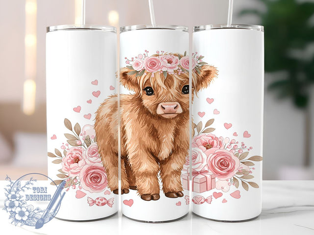 Highland Cow Valentine's Tumbler, Highland Cow, Valentine Tumbler, 20oz Tumbler Wrap, Cute Cow Gift, Cow Sublimation, Valentine's Day Gift, Tumbler Design Sublimation ToriDesigns 