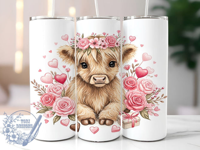 Highland Cow Valentine's Tumbler, Highland Cow, Valentine Tumbler, 20oz Tumbler Wrap, Cute Cow Gift, Cow Sublimation, Valentine's Day Gift, Tumbler Design Sublimation ToriDesigns 