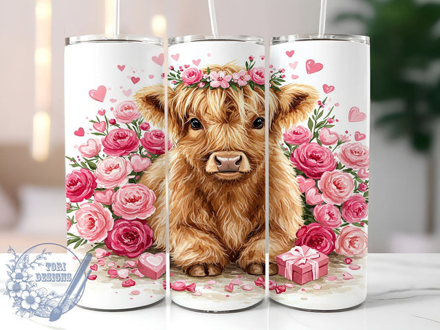 Highland Cow Valentine's Tumbler, Highland Cow, Valentine Tumbler, 20oz Tumbler Wrap, Cute Cow Gift, Cow Sublimation, Valentine's Day Gift, Tumbler Design Sublimation ToriDesigns 