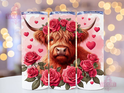 Highland Cow Valentines Tumbler Wrap PNG, Highland Cow 20oz Tumbler Wrap Sublimation Design, Straight Tapered Tumbler Wrap, Tumbler Png, Instant Digital Download Sublimation SvggirlplusArt 