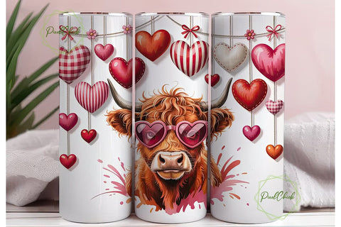 Highland Cow Valentine's Tumbler Wrap Sublimation PixelChick 