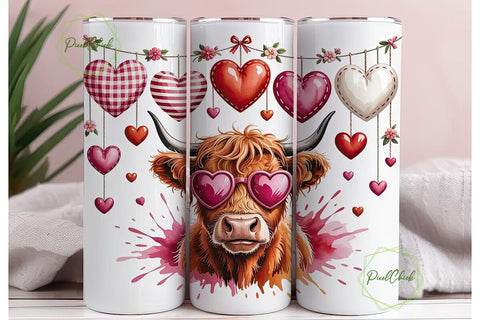 Highland Cow Valentine's Tumbler Wrap Sublimation PixelChick 