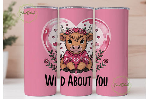 Highland Cow Valentine's Tumbler Wrap Sublimation PixelChick 