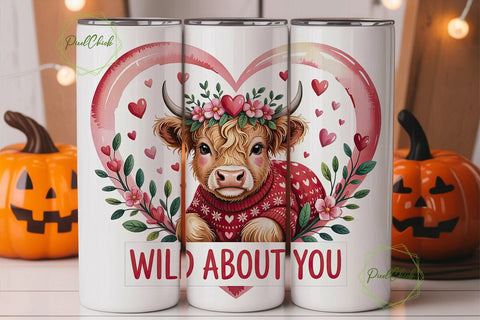 Highland Cow Valentine's Tumbler Wrap Sublimation PixelChick 
