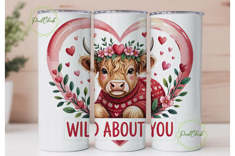 Highland Cow Valentine's Tumbler Wrap Sublimation PixelChick 