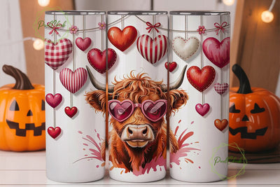 Highland Cow Valentine's Tumbler Wrap Sublimation PixelChick 
