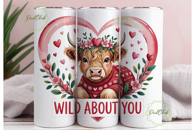 Highland Cow Valentine's Tumbler Wrap Sublimation PixelChick 