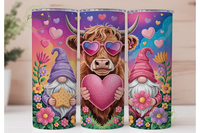 Highland Cow Valentine's Tumbler Wrap Sublimation PixelChick 