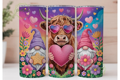 Highland Cow Valentine's Tumbler Wrap Sublimation PixelChick 