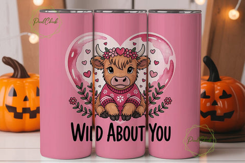 Highland Cow Valentine's Tumbler Wrap Sublimation PixelChick 