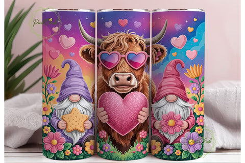 Highland Cow Valentine's Tumbler Wrap Sublimation PixelChick 