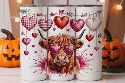 Highland Cow Valentine's Tumbler Wrap Sublimation PixelChick 