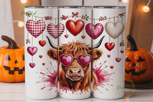 Highland Cow Valentine's Tumbler Wrap Sublimation PixelChick 
