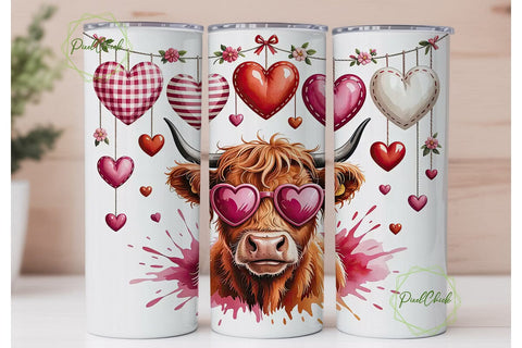 Highland Cow Valentine's Tumbler Wrap Sublimation PixelChick 