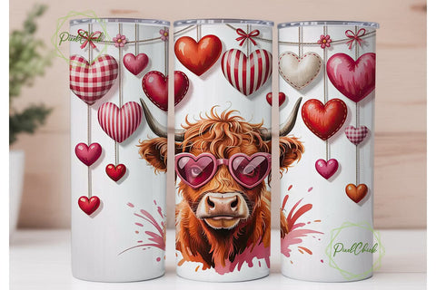 Highland Cow Valentine's Tumbler Wrap Sublimation PixelChick 