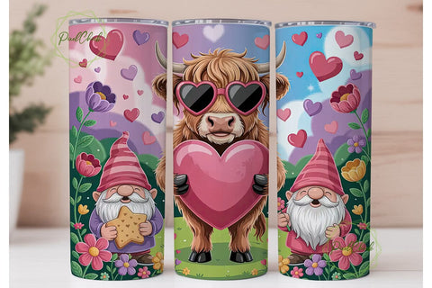 Highland Cow Valentine's Tumbler Wrap Sublimation PixelChick 