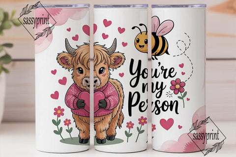 Highland Cow Valentine's Tumbler Wrap Sublimation sassyprint 