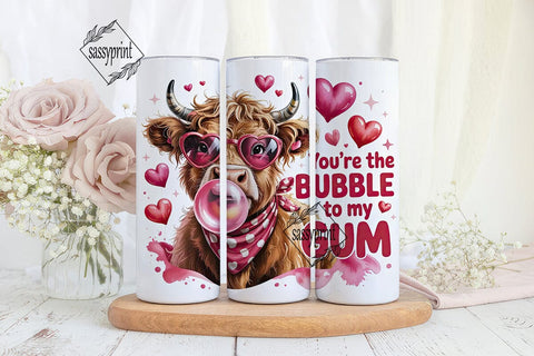 Highland Cow Valentine's Tumbler Wrap Sublimation sassyprint 