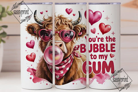 Highland Cow Valentine's Tumbler Wrap Sublimation sassyprint 