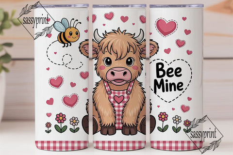 Highland Cow Valentine's Tumbler Wrap Sublimation sassyprint 