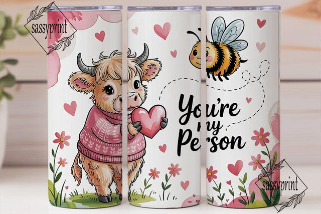 Highland Cow Valentine's Tumbler Wrap Sublimation sassyprint 