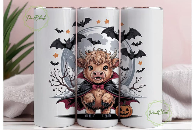 Highland Cow Vampire 20oz Tumbler Wrap Sublimation PixelChick 
