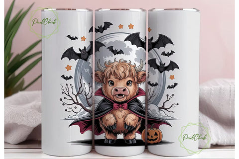 Highland Cow Vampire 20oz Tumbler Wrap Sublimation PixelChick 