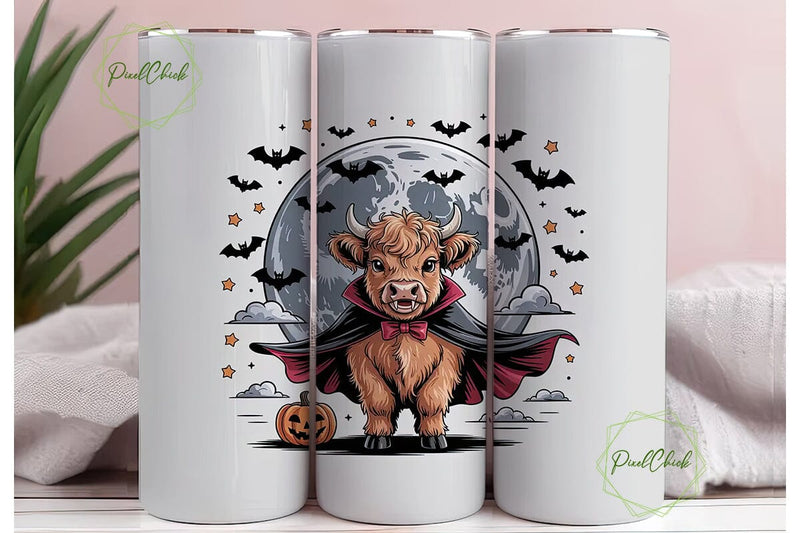 Highland Cow Vampire 20oz Tumbler Wrap Sublimation PixelChick 