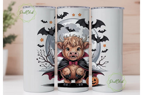 Highland Cow Vampire 20oz Tumbler Wrap Sublimation PixelChick 