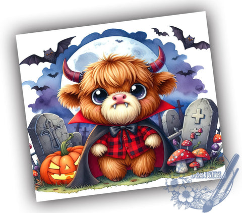 Highland Cow, Vampire Design, Halloween Tumbler, PNG File, Sublimation Art, Spooky Decor, Cow Lover Gift, Digital Download Sublimation ToriDesigns 