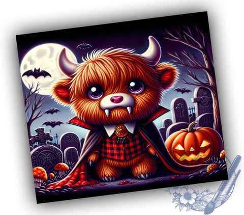 Highland Cow, Vampire Design, Halloween Tumbler, PNG File, Sublimation Art, Spooky Decor, Cow Lover Gift, Digital Download Sublimation ToriDesigns 