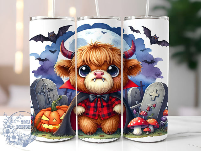 Highland Cow, Vampire Design, Halloween Tumbler, PNG File, Sublimation Art, Spooky Decor, Cow Lover Gift, Digital Download Sublimation ToriDesigns 