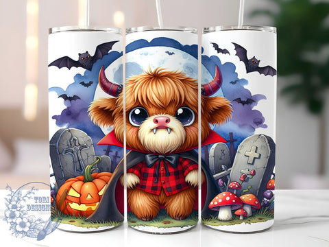 Highland Cow, Vampire Design, Halloween Tumbler, PNG File, Sublimation Art, Spooky Decor, Cow Lover Gift, Digital Download Sublimation ToriDesigns 