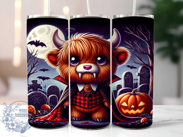 Highland Cow, Vampire Design, Halloween Tumbler, PNG File, Sublimation Art, Spooky Decor, Cow Lover Gift, Digital Download Sublimation ToriDesigns 
