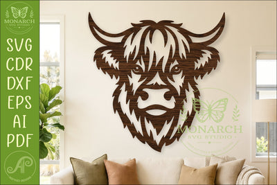 Highland Cow Wall Art SVG, Farmhouse Laser Cut File, Rustic SVG APInspireddesigns 