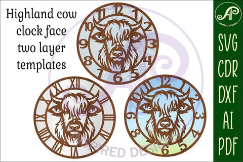 Highland cow wall clock laser cut files, SVG file. vector SVG APInspireddesigns 