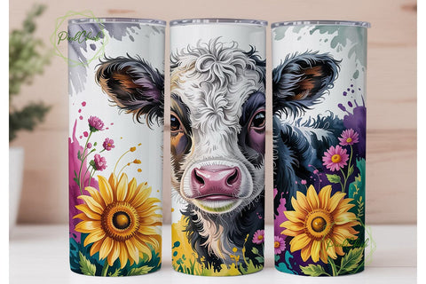 Highland Cow Watercolor Tumbler Wrap Sublimation PixelChick 