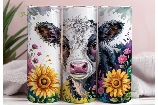 Highland Cow Watercolor Tumbler Wrap Sublimation PixelChick 