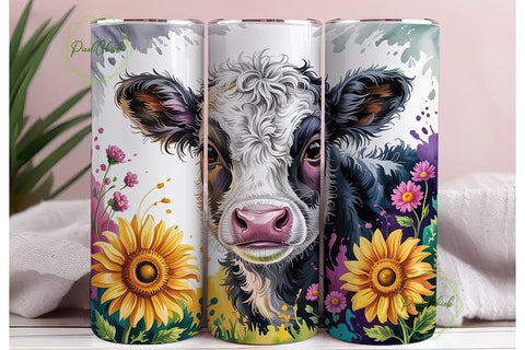 Highland Cow Watercolor Tumbler Wrap Sublimation PixelChick 