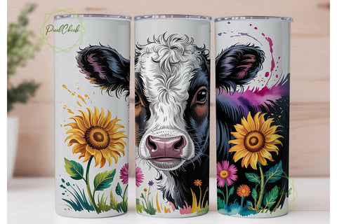 Highland Cow Watercolor Tumbler Wrap Sublimation PixelChick 