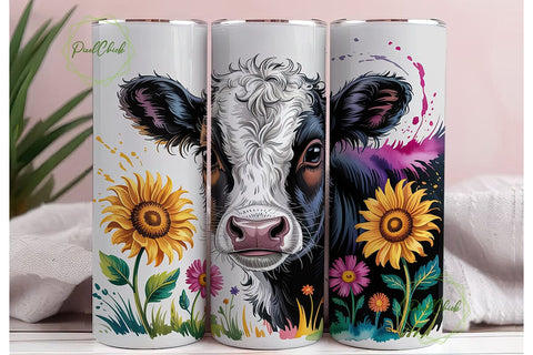 Highland Cow Watercolor Tumbler Wrap Sublimation PixelChick 