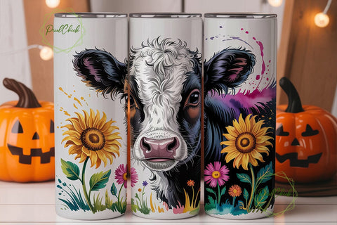 Highland Cow Watercolor Tumbler Wrap Sublimation PixelChick 