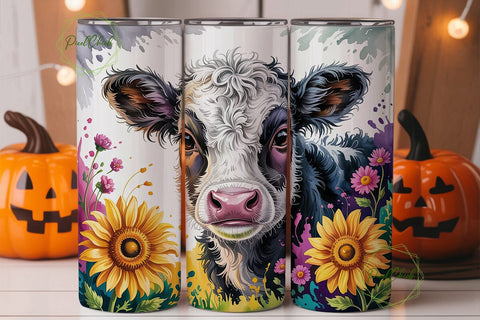 Highland Cow Watercolor Tumbler Wrap Sublimation PixelChick 